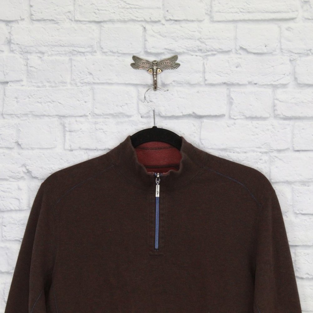 Tommy Bahama Brown Quarter Zip Long Sleeves Pullover Sweater Size Large - Picture 2 of 8
